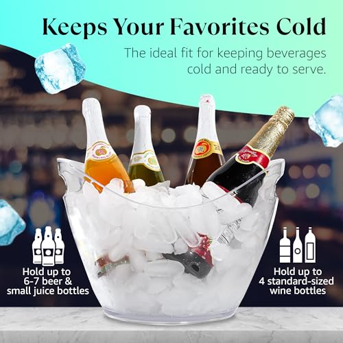 Large Ice Bucket for Parties, 8L Drink Bin, Clear Champagne Bucket, Mimosa Bar Supplies, Wine Bucket Chiller for Parties, ...