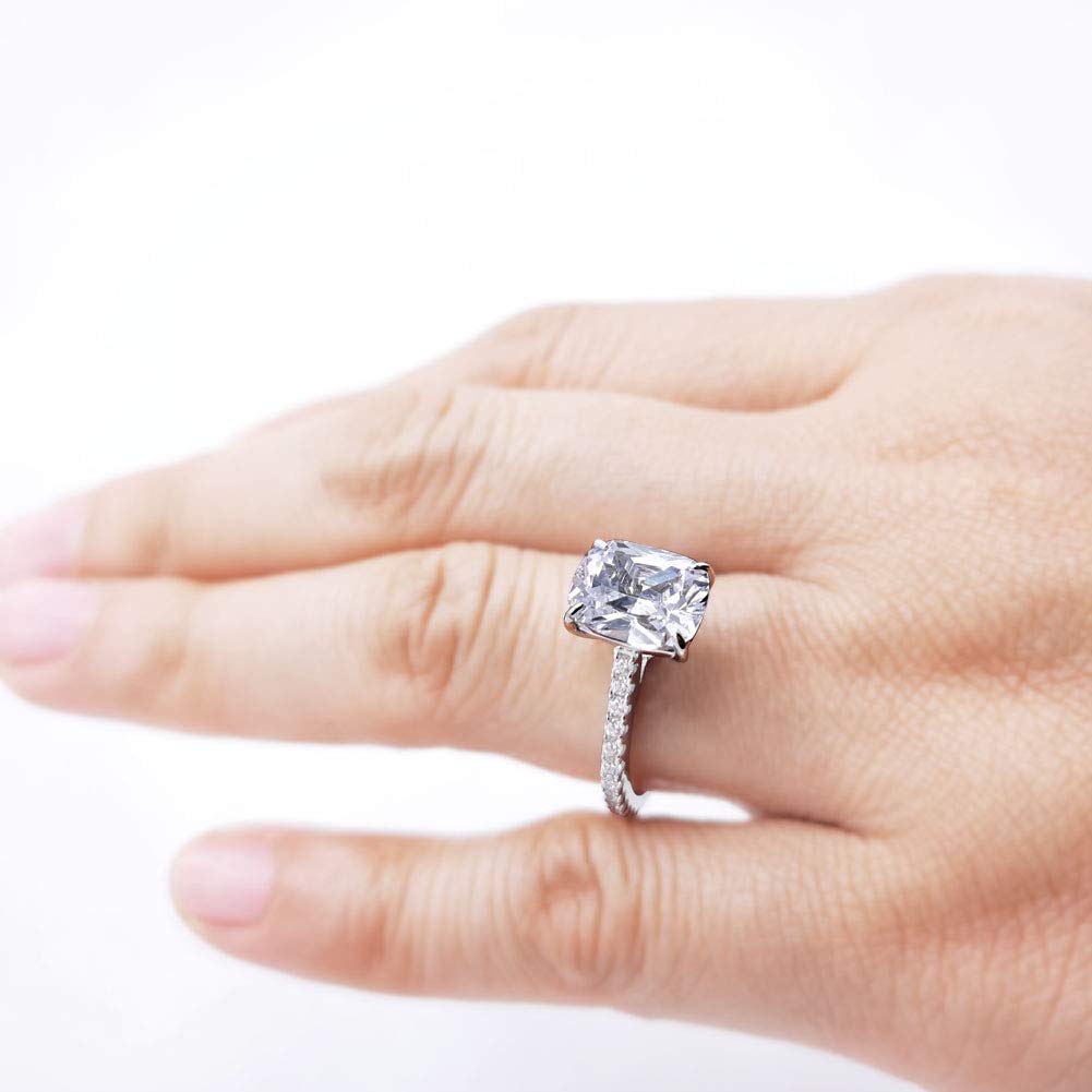 Bo.Dream Cushion Cut 3ct Cubic Zirconia CZ Engagement Rings Women Platinum Plated Sterling Silver (4)