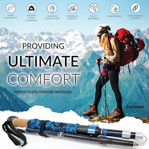 Equipeak Hiking Poles Collapsible Lightweight & Adjustable - Quick Lock Foldable Trekking Poles, Hiking Sticks with Cork G...