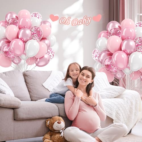 Light Pink and White Balloons, 60pcs 12inch Pearl Light Baby Pink Confetti White Balloons for Wedding Bridal Shower Baby S...