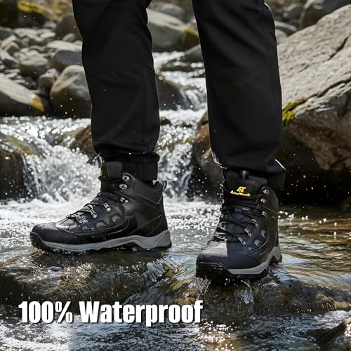 AugTeak Men's Casual Hiking Boots Waterproof Lightweight Mid Top Ankle Boots Comfortable Outdoor Trekking Trails Shoes