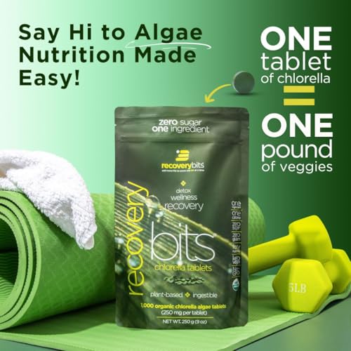 RECOVERYbits - Organic Chlorella Tablets - Plant-Based Algae Superfood - Chlorophyll - Cracked Cell Wall - Energy - Immune...
