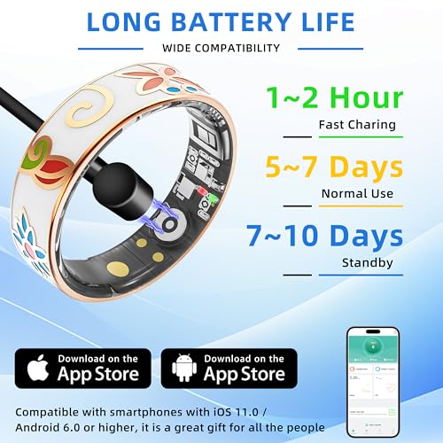Fuomuto Smart Ring Health Tracking, Sleep Tracking, Heart Rate, Blood Oxygen, Blood Pressure，Fitness Ring, Activity Monito...