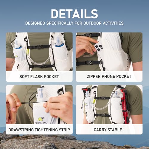 N NEVO RHINO Running Vest for Women Men, 5L Lightweight Running Hydration Vest with 2 TPU 500ml Soft Flask, Breathable Hyd...