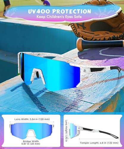 QALLY 3PACK Kids Sunglasses Youth Baseball Sunglasses for Boys Girls Age 4-14, Softball Cycling UV400 Protection Sports