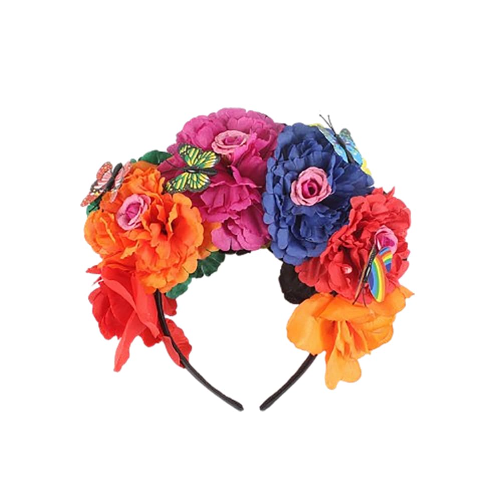 Lofruiin Women's Bohemian Rose Flower Crown Mexican Day of The Dead Headband Halloween Party Costume Headpiece (A- Colorful 1, F