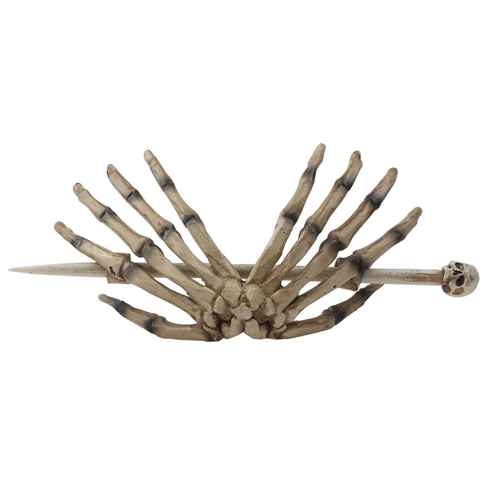 Skeleton Hand Hair Stick with Skull, Gothic Bone Hair Slide Barrette for Women, Halloween Cosplay Costume Hairpin, Faux Bone Res