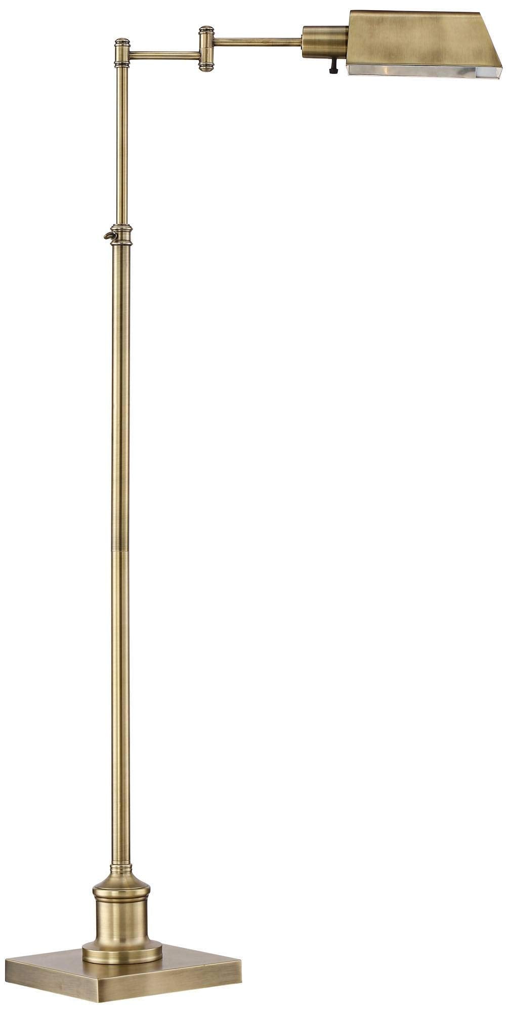 Regency Hill Floor Lamp - Adjustable Pharmacy Style, 54in Tall, Aged Brass Metal Shade, Swing Arm Design for Living Room, Bedroom, Home Office