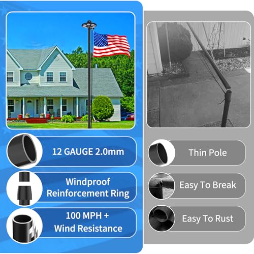 MXQMKL 20FT Heavy Duty Solar Flag Pole Kit,12 Gauge Flag Pole for Outside House Thick Aluminum Flagpole with 136 LED Light...