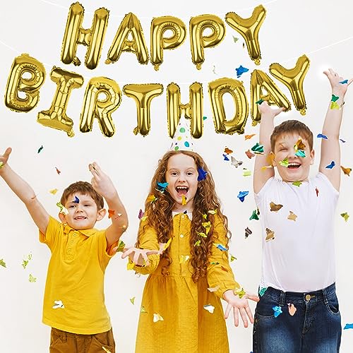 Gold Happy Birthday Balloons Banner 16 Inch Mylar Foil Letters, Inflatable Party Decor and Birthday Decorations for Women,...