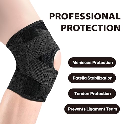 Knee Brace with Side Stabilizers for Knee Pain, Adjustable Knee Support for Meniscus Tear ACL MCL Arthritis Injury Recover...
