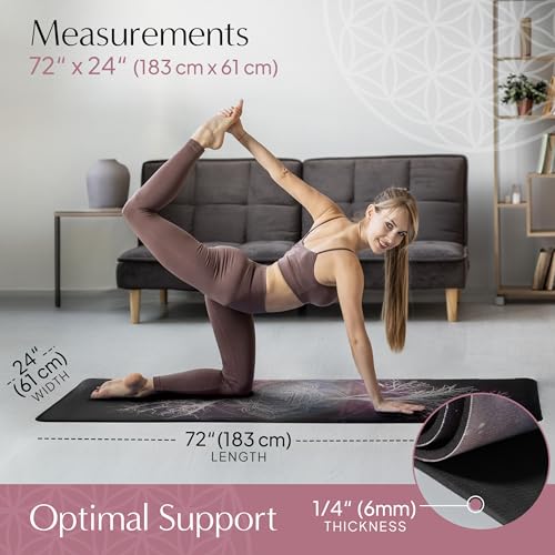 𝑯𝑰𝑮𝑯𝑻𝑶𝑷 Yoga Mat with Strap - Tree of Life/Root Chakra Design Premium Non Slip 6mm Thick for Women Men 72"x24" Yog...