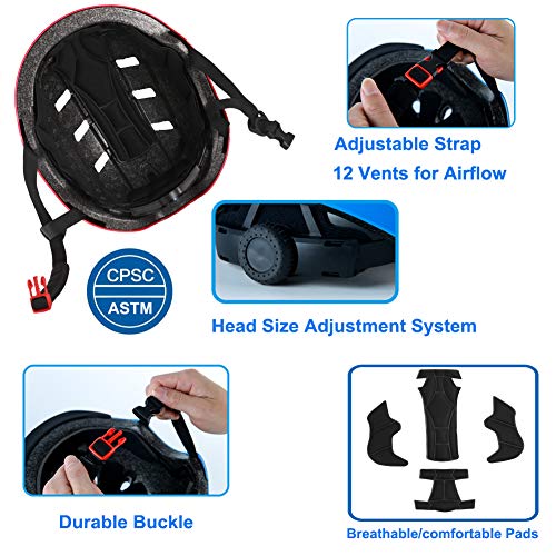 Apusale Bike Skateboard Helmet, Adjustable and Multi-Sport for Skate Scooter, 3 Sizes for Adult Youth Kids Toddler