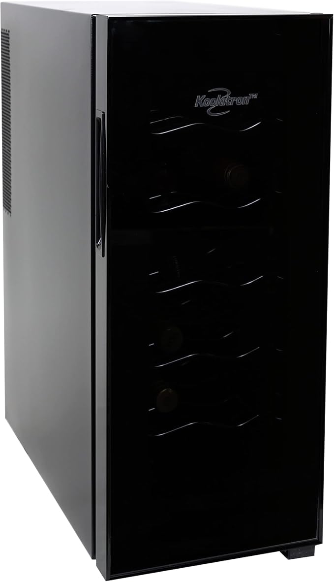 Koolatron 12 Bottle Wine Fridge – Freestanding Wine Cooler with Glass Door, 1.2 Cu Ft (33L) Beverage Can Refrigerator, Digital Temperature Control, Ideal for Red, White & Sparkling Wine, Champagne