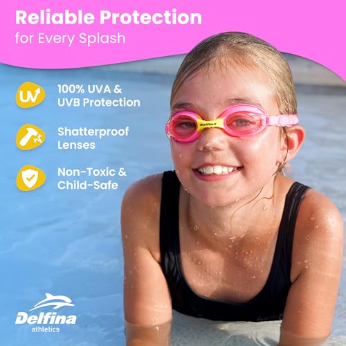 Delfina Toddler Swimming Goggles – 2 to 7 Years Old Kids Swim Goggles - Comfortable No Leak Anti-Fog Kids Goggle for Swimming