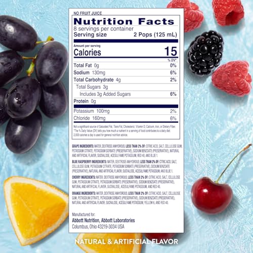 Pedialyte Electrolyte Solution Freezer Pops, Hydration Variety Pack— Grape, Blue Raspberry, Cherry, Orange, Pack of 16