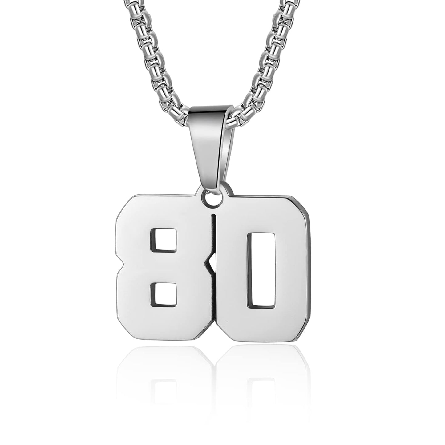 Number Necklaces Personalized Necklaces Silver Initial Number Pendant Stainless Steel Chain Movement Necklaces for Men Women (80