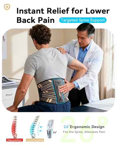 Ultra Breathable Back Brace for Lower Back Pain Relief,[Medical Grade & Copper Infused] Lumbar Support Belt with Bionic Su...