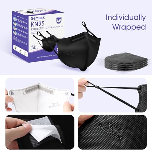 Semask KN95 Adjustable Masks 30 Pack, Individually Wrapped Disposable Respirator Masks with Adjustable Ear Loops