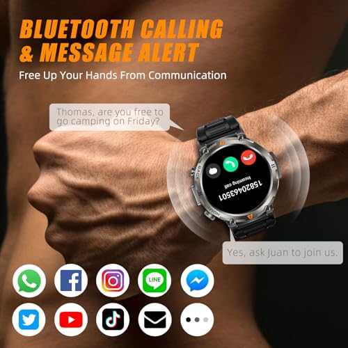 Military Smart Watches for Men Built-in GPS with LED Flashlight Compass, 3ATM Waterproof Rugged Tactical Smartwatch with T...