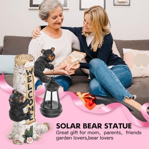 Json Garden Bear Statue With Solar Led Lantern  Gifts For Mom Yard Art  Whimsical Figurine Large Sculpture Lighted Outdoor MotherS Day Spring Decorations For Lawn  Porch