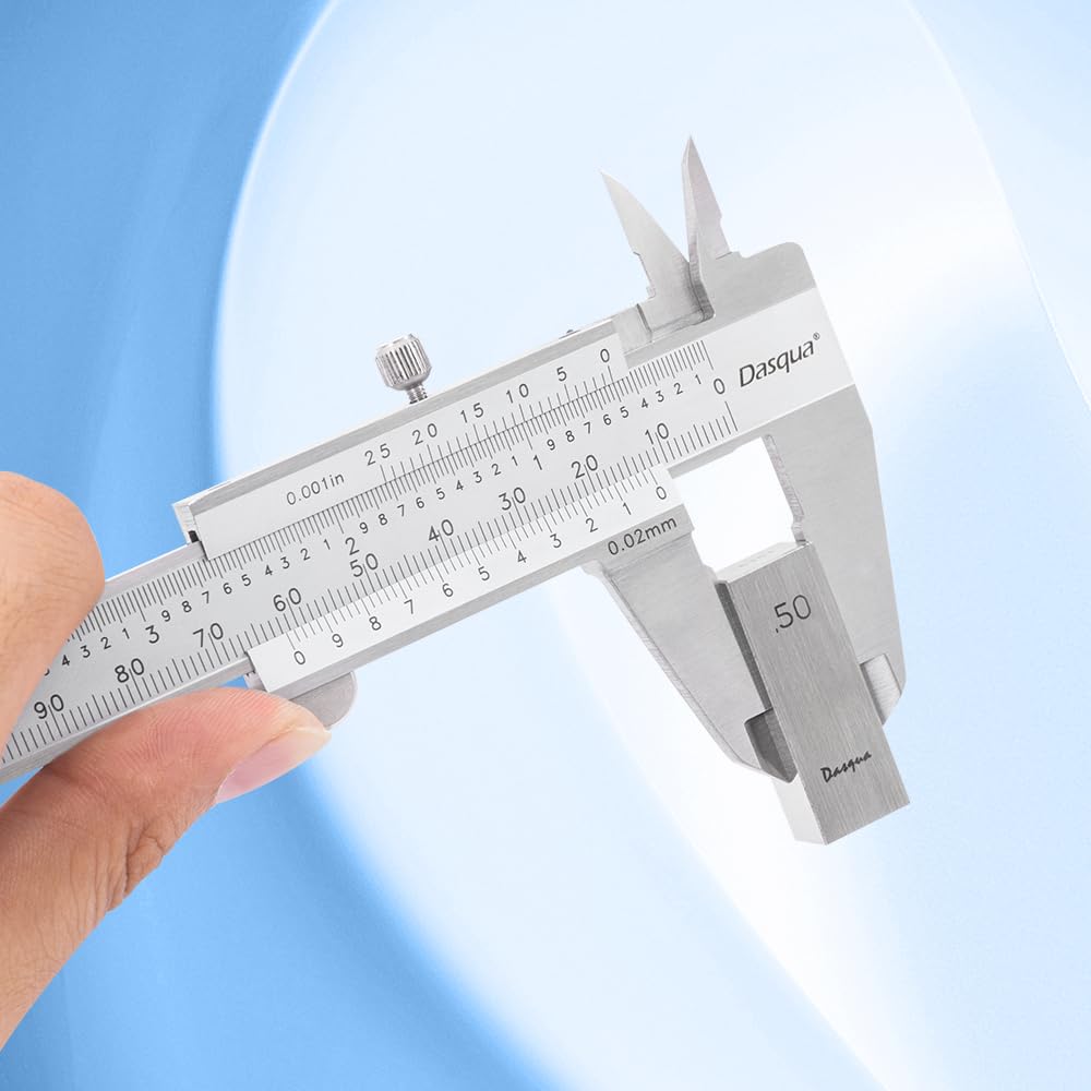 Dasqua Left-Handed 0-6"/0-150mm Monoblock Vernier Caliper Stainless Steel, Dual Unit (in/mm), High Precision with Fine Adjustment, Accuracy ±0.0015"/0.03mm, Graduation: 0.001"/0.02mm