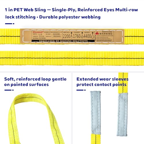 Kivomot Lifting Straps - Industrial Grade Polyester Tow Strap - 6.5FT Long, 1in Wide, 2-Pack Gun Sling - 4400 lbs Max Load...