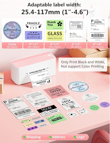 Phomemo Bluetooth Thermal Label Printer, 241BT 4X6 Wireless Shipping Label Printer for Small Business, Pink Labels Printer...