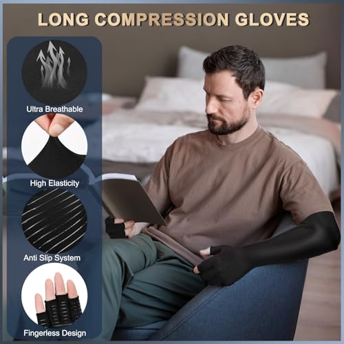 Zuscot Long Copper Compression Arthritis Gloves for Women & Men, Medical Arm & Hand Compression Gloves, Fingerless Pressus...