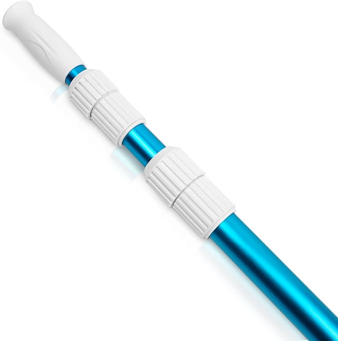 POOLWHALE Premium 15 Foot Telescopic Swimming Pool Pole, Adjustable 3 Piece Extendable Pool Cleaning Pole, Blue Anodized A...