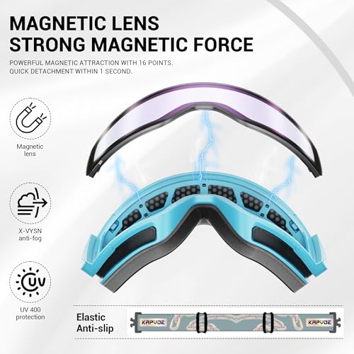 KAPVOE Photochromic Ski Goggles Snowboard OTG Snow Glasses Magnetic Lens Men Women UV400 Protection Anti fog skating K718