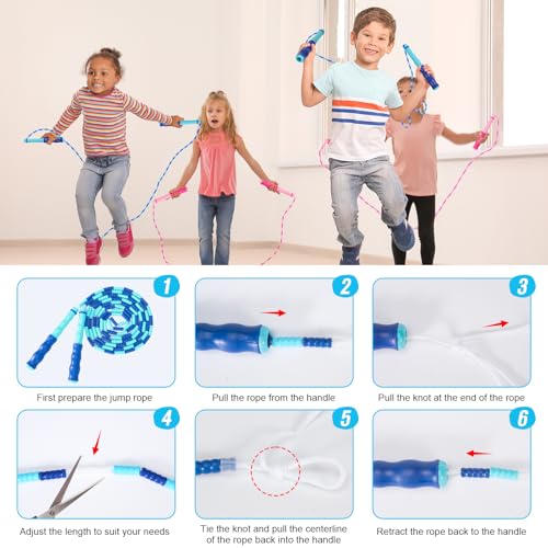 2 Pack Jump Rope for Kids, Adjustable Tangle-Free Soft Beaded Skipping Rope, Segmented Soft Beaded Skipping Rope, 9.2 FT S...