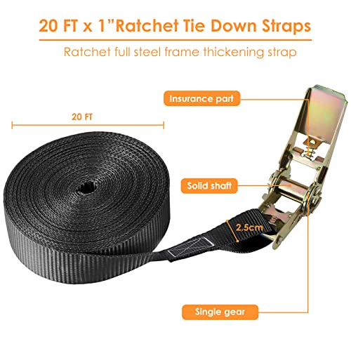 LIFERUN 10 Pack 1" x 20' Ratchet Straps Heavy Duty, 1760lbs Break Strength Endless Ratchet Strap, NO Hook, Tie Down Straps...