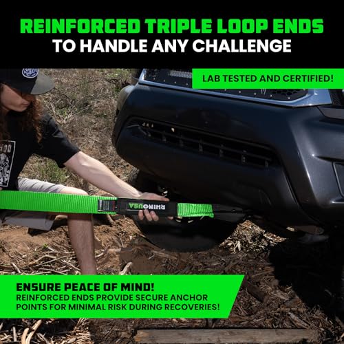 Rhino USA Recovery Tow Strap (3" x 20') - 31,518lb Break Strength - Emergency Recovery Strap Tow Rope for Truck, UTV, ATV...