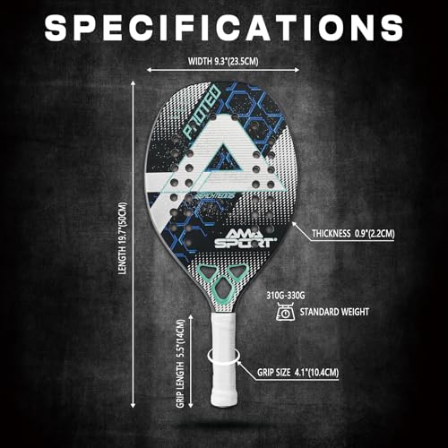 AMA SPORT Beach Tennis Racket Carbon Fiber with EVA Foam Core Professional Carbon Beach Tennis Paddles for Advanced Players