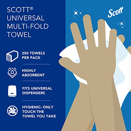 Scott Professional Universal Multifold Paper Towels, Bulk (58091), Absorbency Pockets, White, 9.2"x9.4" Towel, White, Compressed, Compact (250 Sheets/Pack, 12 Packs/Case, 3,000 Sheet Total)