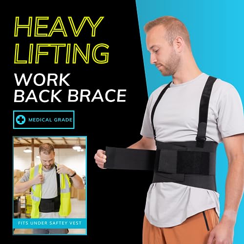 BraceAbility Work Back Brace - Industrial Lower Back Pain Protection Belt for Men and Women, Construction, Moving, Warehou...