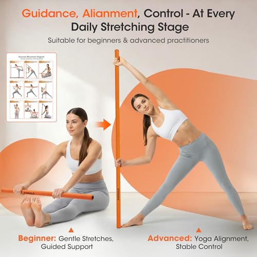 RAWAILD Yoga Stick, Upgraded 5ft Sturdy Steel Mobility Stick, Adjustable Exercise Equipment for Stretching, Flexibility & ...