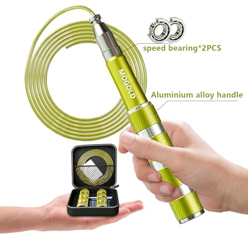 MOGOLD Speed Jump Rope - Tangle-Free Foldable Grip Skipping Rope for Fitness, Boxing & Cardio - Durable PVC Cable for Men ...