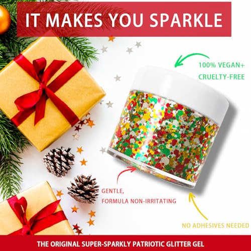 Christmas Glitter Gel for Body, Face, Hair and Lip, Color Changing Glitter Gel Under Light (Christmas)