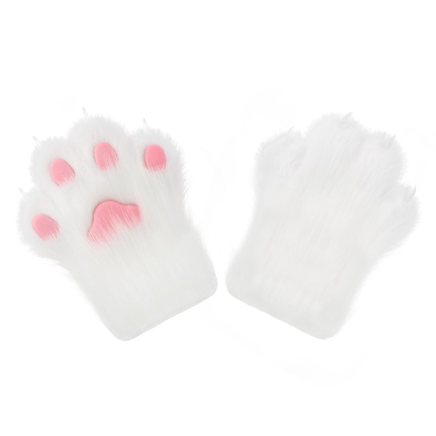 hbbhml Faux Fur Plush Furry Cat Claw Gloves Fursuit Animal Fox Paws Mittens Halloween Cosplay Costume Accessories for Adult