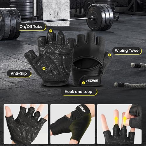 HOZMOZ Ventilated Weight Lifting Gloves, Thick Padded Workout Gym Gloves with Full Palm Protection & Grip & Shock Absorpti...