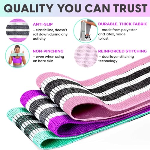 Fabric Resistance Bands for Women & Men – 4 Durable Exercise Bands for Working Out, Non-Slip & Non-Pinching Workout Bands...