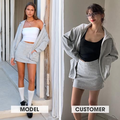 EXLURA Women 2 Piece Skirt Sets Airport Outfits Zip Up Sweatshirt Matching Skorts Tennis Sweatsuits Travel Tracksuit 2026