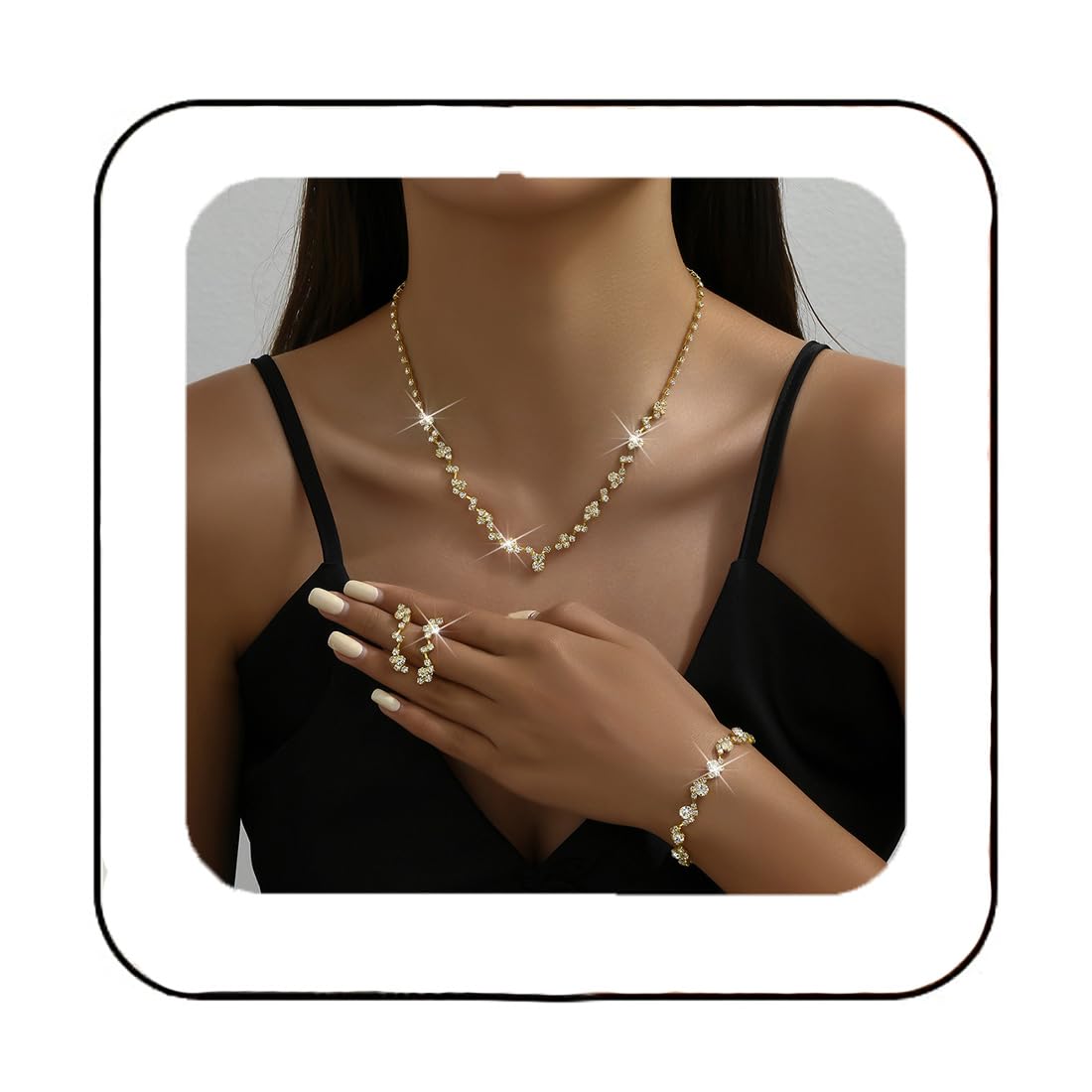 Unicra Bride Crystal Necklace Earrings Set Bridal Wedding Jewelry Sets Rhinestone Choker Necklace Costume Jewelry Set for Women