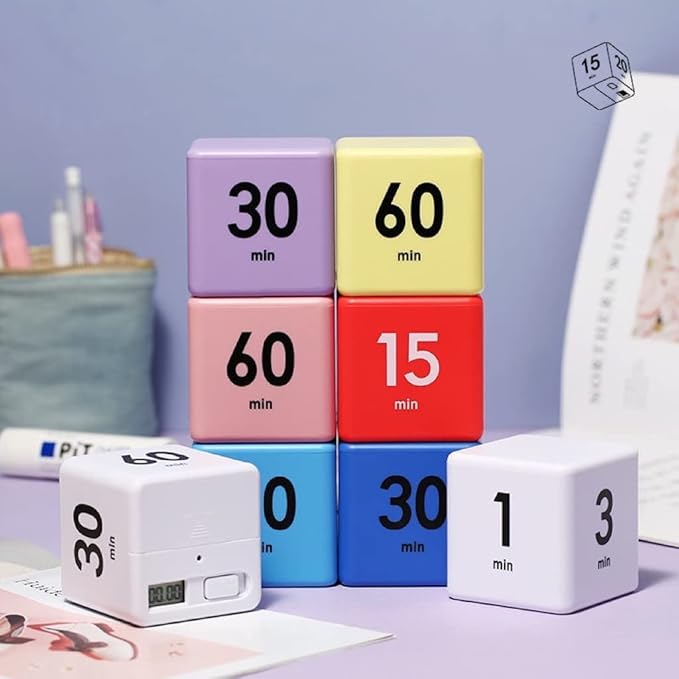 Feilifan Cube Timer - Desk & Kitchen Timer with Gravity Sensor for Time Management - Countdown Settings: 15, 20, 30, 60 Minutes - Purple
