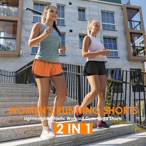 Yevrimow Women's 2 in 1 Running Shorts for Gym Yoga Workout Athletic Shorts High-Waisted Shorts with Liner Pockets