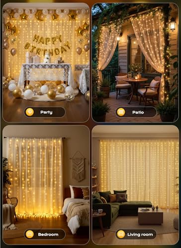 Brightown 600 LED Curtain String Lights, 20 FT Hanging Fairy Lights with Remote, 8 Modes, Waterproof Window Lights for Bed...