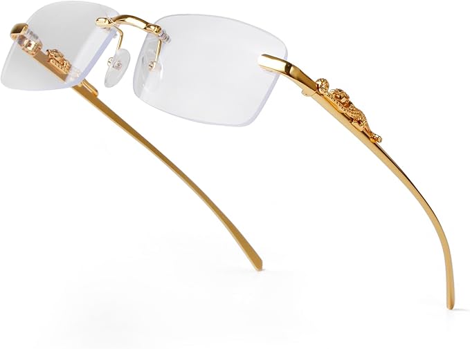 piscm Vintage Rimless Rectangle Sunglasses for Women Men,Trendy Gold Metal Frameless Square Sun Glasses Transparent Eyewear