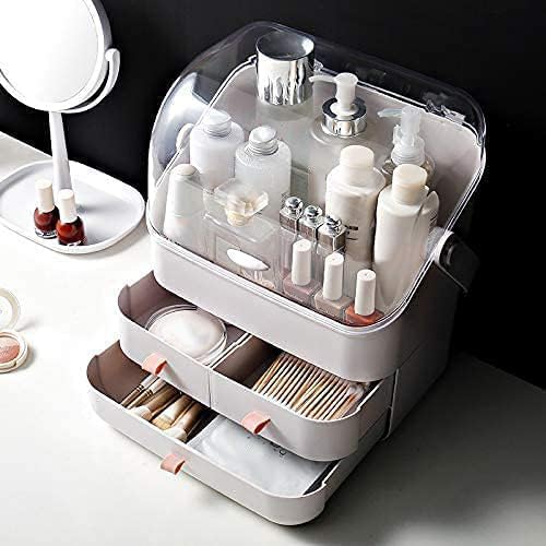 LINFIDITE Cosmetic Storage Box with Lid Waterproof&Dustproof Makeup Organizer Box Portable Handle,Large Makeup Display Case with
